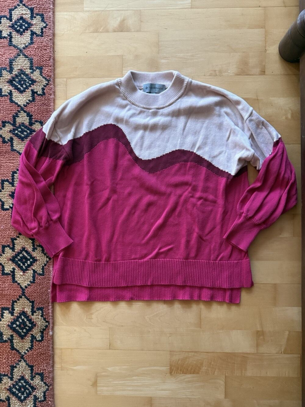 TUCKERNUCK pink Le Vie Rose striped crewneck cotton sweater S